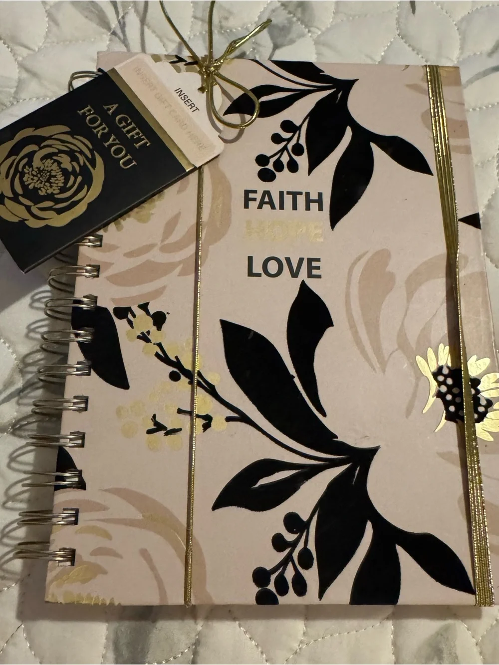 NWT Tahari Home Faith Hope Love Floral Spiral Journal Notebook Gift Set